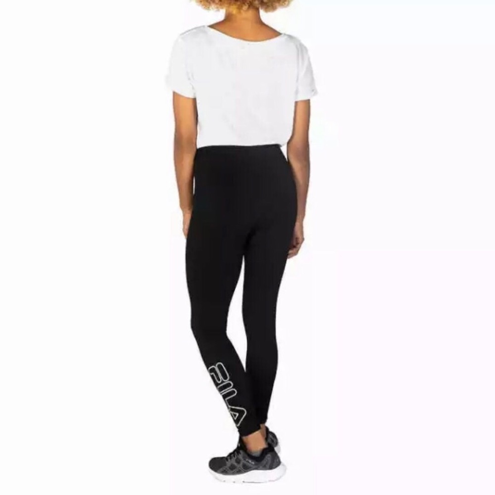 Fila Cotton High Rise Waisted Tight Leggings Black Neon Logo Womens - Picture 6 of 9
